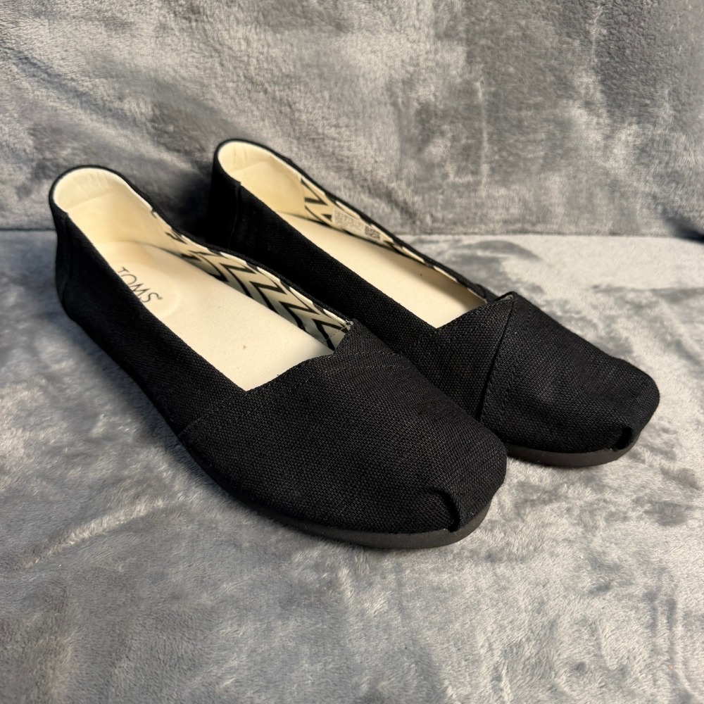 TOMS Alpargata Womens 10 Black Canvas Slip On Flats Shoes Modern